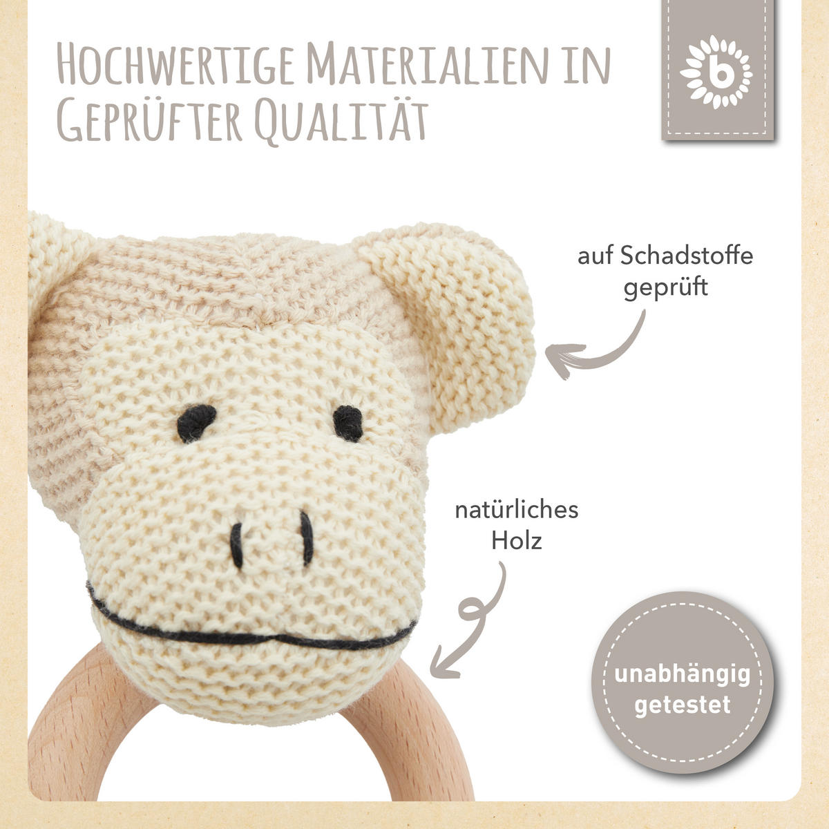 GREIFLING Holz Natur und Baumwolle mit R - Beige, Textil (9/20cm) - Bieco Spielwaren