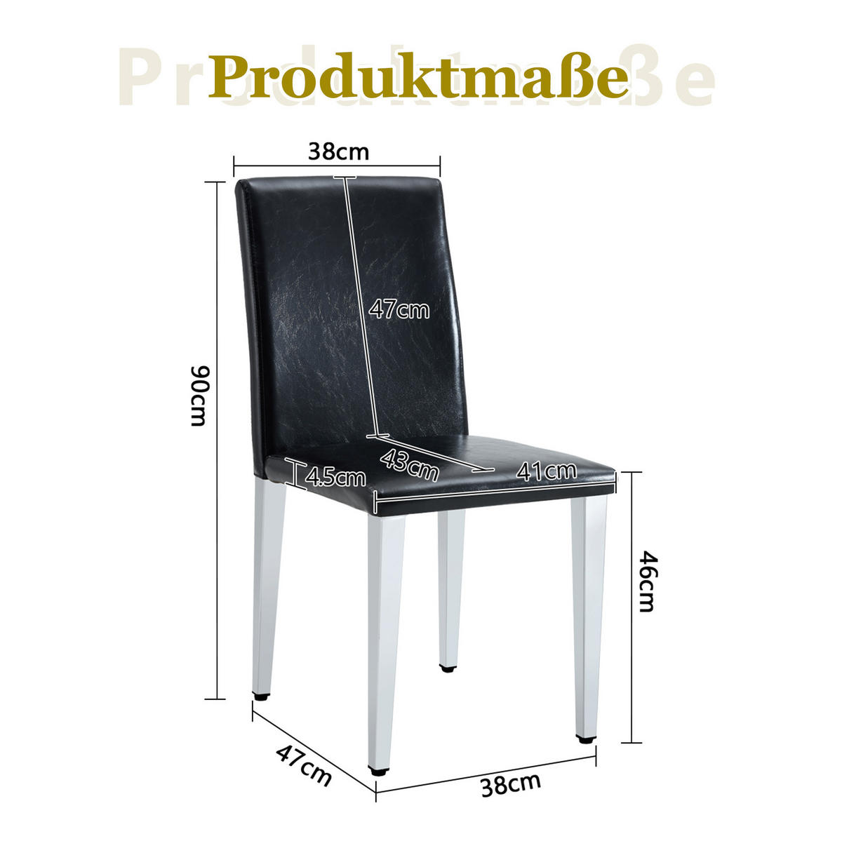 ESSZIMMERSTÜHLE 2er-Set modern 90 cm PU-Leder Schwarz Silber - Schwarz, Metall (47/90/41.1cm) - Meubliv