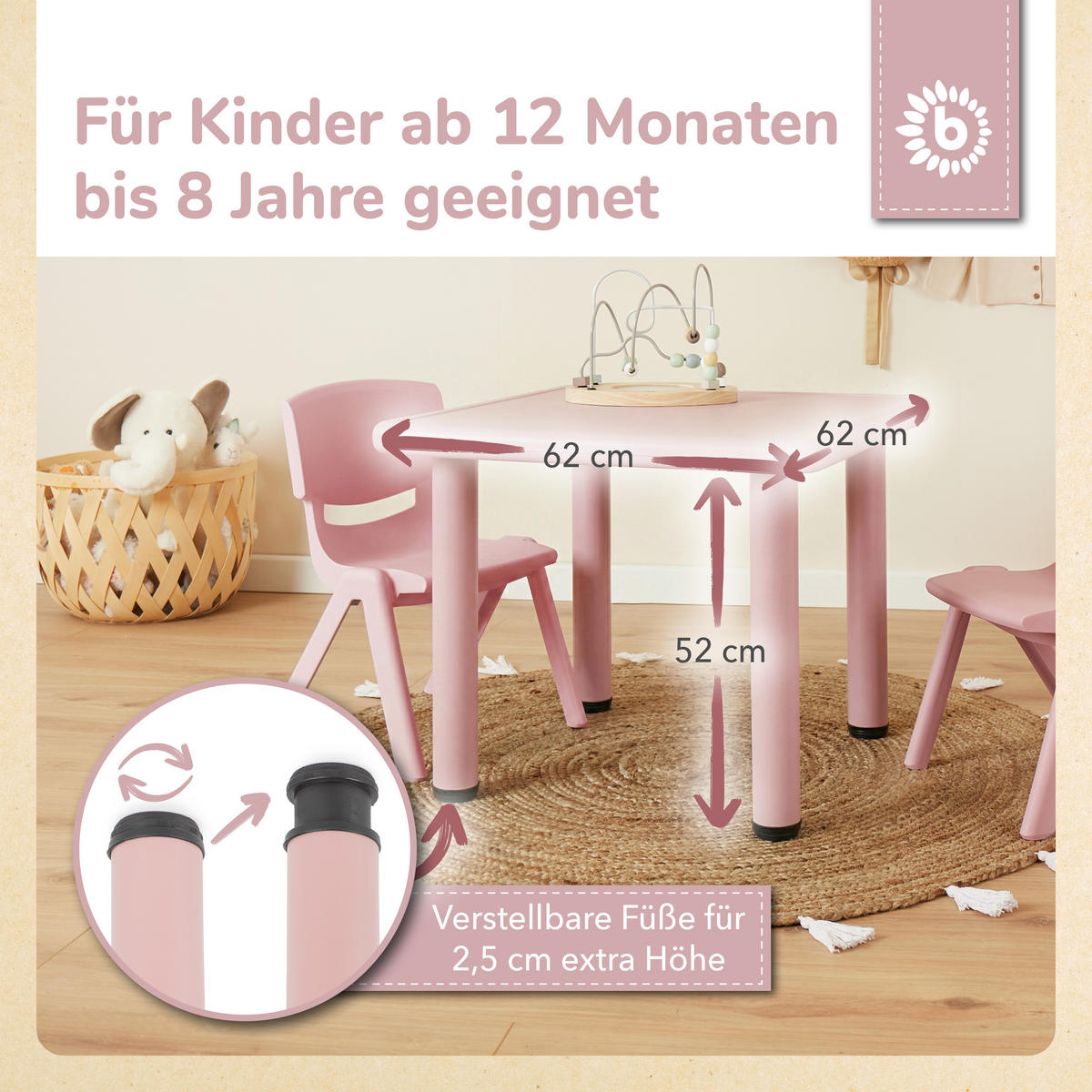 KINDERTISCH Dreamy Rose Gartentisch Kinder - Rosa, Kunststoff (62/52/62cm) - Bieco Spielwaren