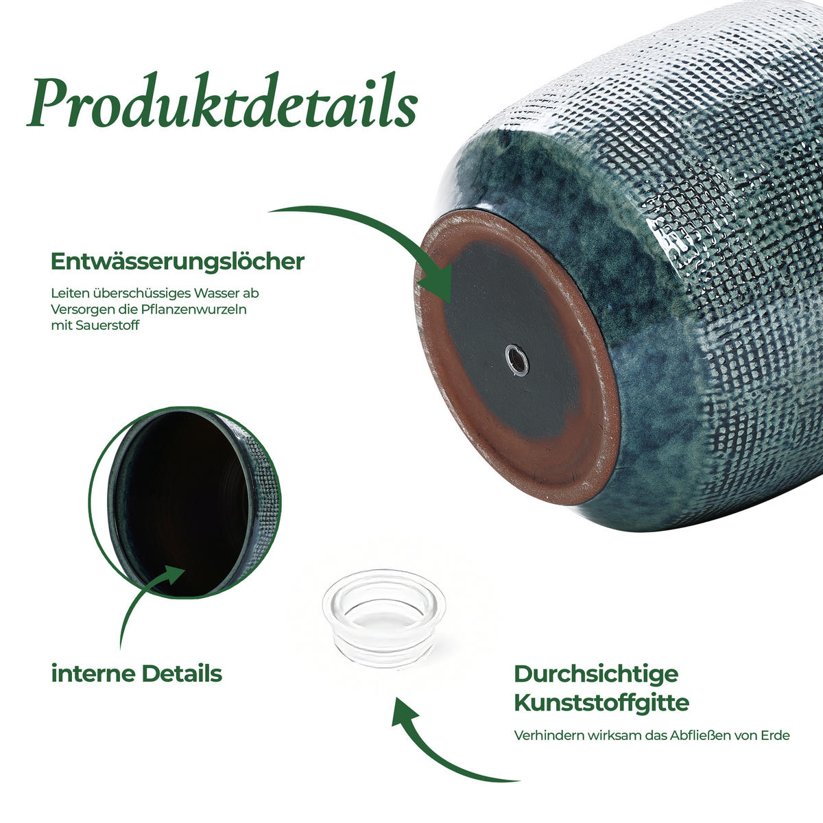 BLUMENTOPF Keramik Graugrün 40x36cm - Dunkelgrün, Keramik (34cm) - Hometopia