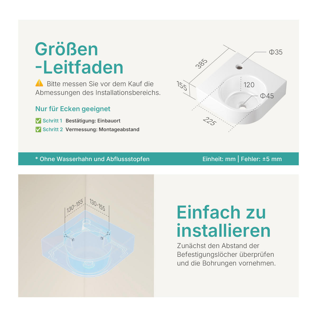 WASCHBECKEN Wandmontage Weiß Glänzend 44 / 38,5 / 15,5 cm - Weiß, Keramik (38.5/15.5/44cm) - EMKE