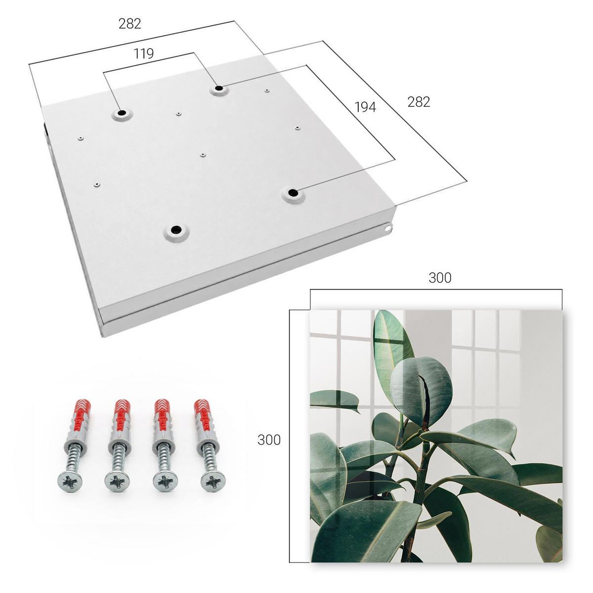 SCHLÜSSELBOX Weiß 30x30 cm – Türöffnung nach rechts - Ficusblätter - Grün, Metall (30/30/5cm) - TULUP