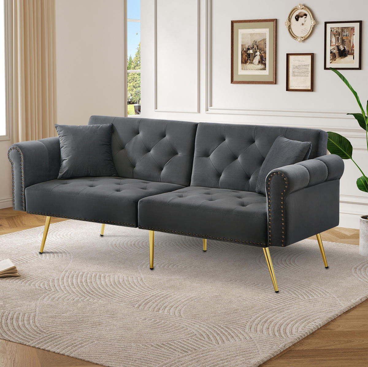SCHLAFSOFA 2-Sitzer Samt mit 3-fach verstellbarer Rückenlehne Antikgrau 173/75/70 cm - Grau, Textil (70/173/75cm) - Redom