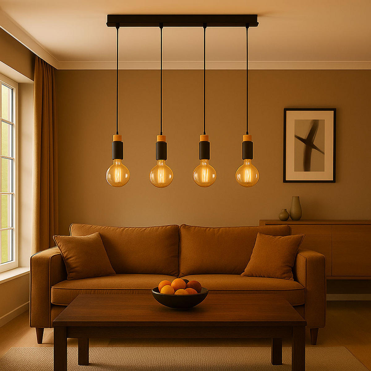 LED HÄNGELEUCHTE Matti Schwarz Dunkelbraun - Schwarz, Holz (75/8/120cm) - Globo Lighting