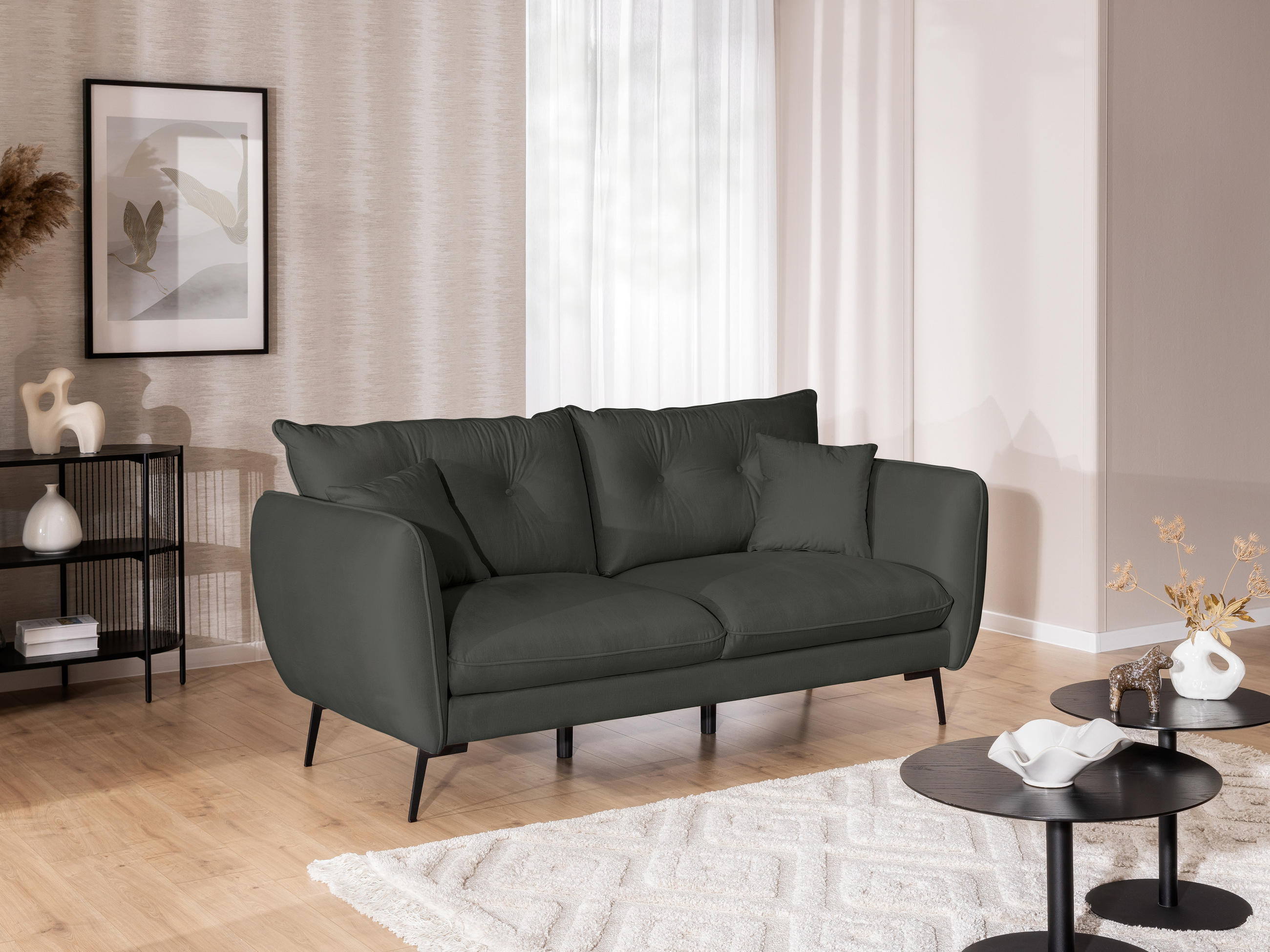 Thumbnail - S-Style Möbel Sitzgarnitur, Dunkelgrau, Textil, Echtholz, Teilmassiv,Buche, Birke, 5-Sitzer, Füllung: Silikon,Silikon,Po...