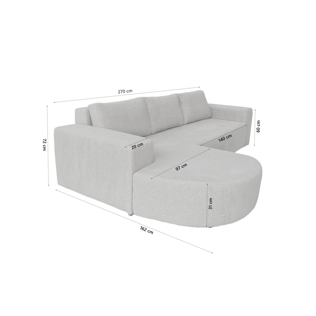ECKSOFA Tolga mit Schlaffunktion, Hellgrau - Hellgrau, Textil (162/270cm) - Fedve