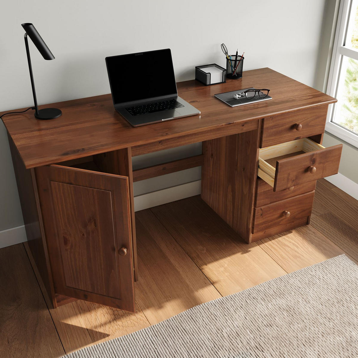 SCHREIBTISCH MANAGER - Kastanienfarben, Holz (54/145/73cm) - IDIMEX