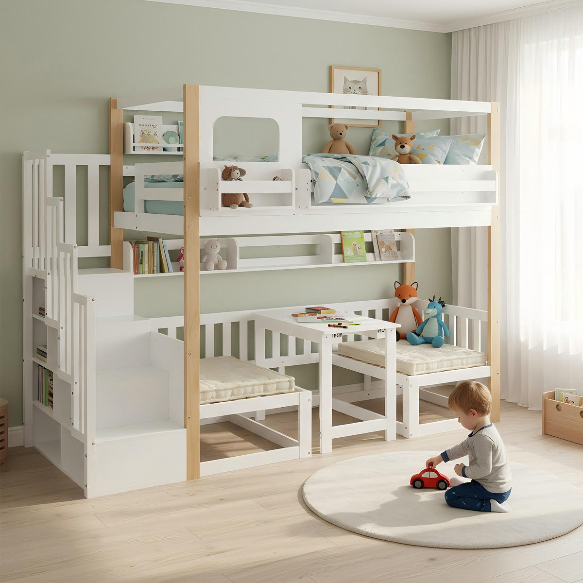 ETAGENBETT 90x200 cm Tisch Treppe Regal - Weiß, Holz (90/200cm) - LEBENLANG