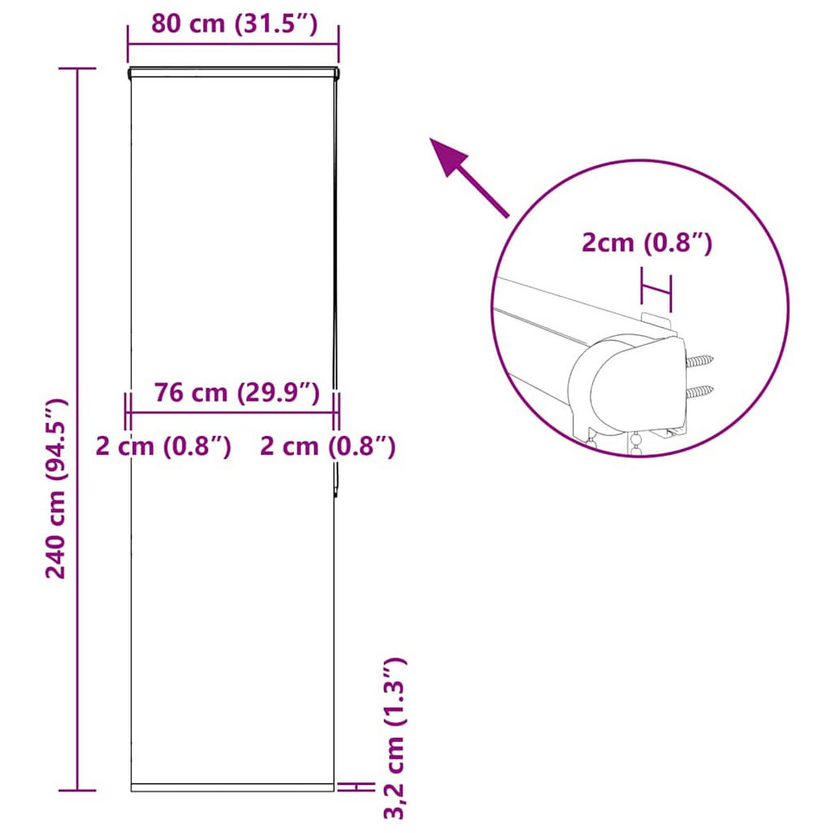 DUSCHVORHANG für Dusche Stoff Breite 76 cm - Weiß, Kunststoff (80/240cm) - MCBOSON