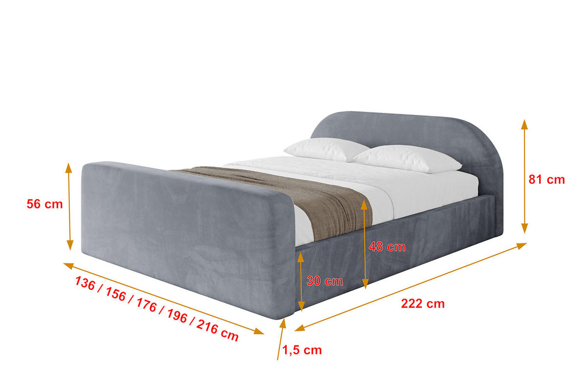 POLSTERBETT mit Bettkasten, Fußteil und Lattenrost, Boxbett ohne Matratze - TIVON-Z-V1 180x200 Grau - Grau, Holzwerkstoff/Textil (180/200cm) - ALTDECOR