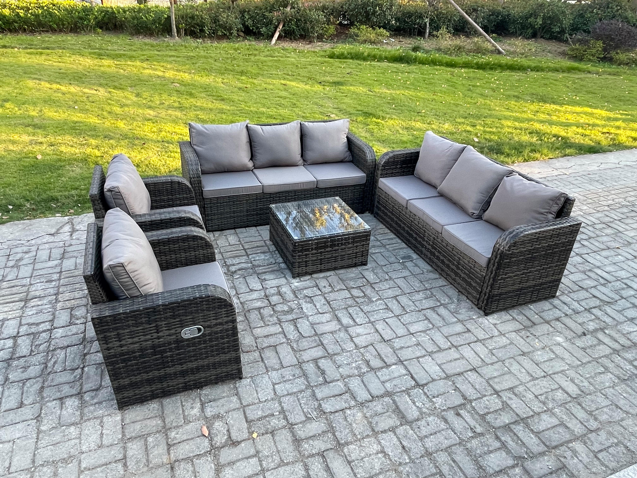 GARTENTISCHGRUPPE Polyrattan Dunkelgrau 5-teilige - Dunkelgrau/Grau, Glas/Kunststoff - Fimous
