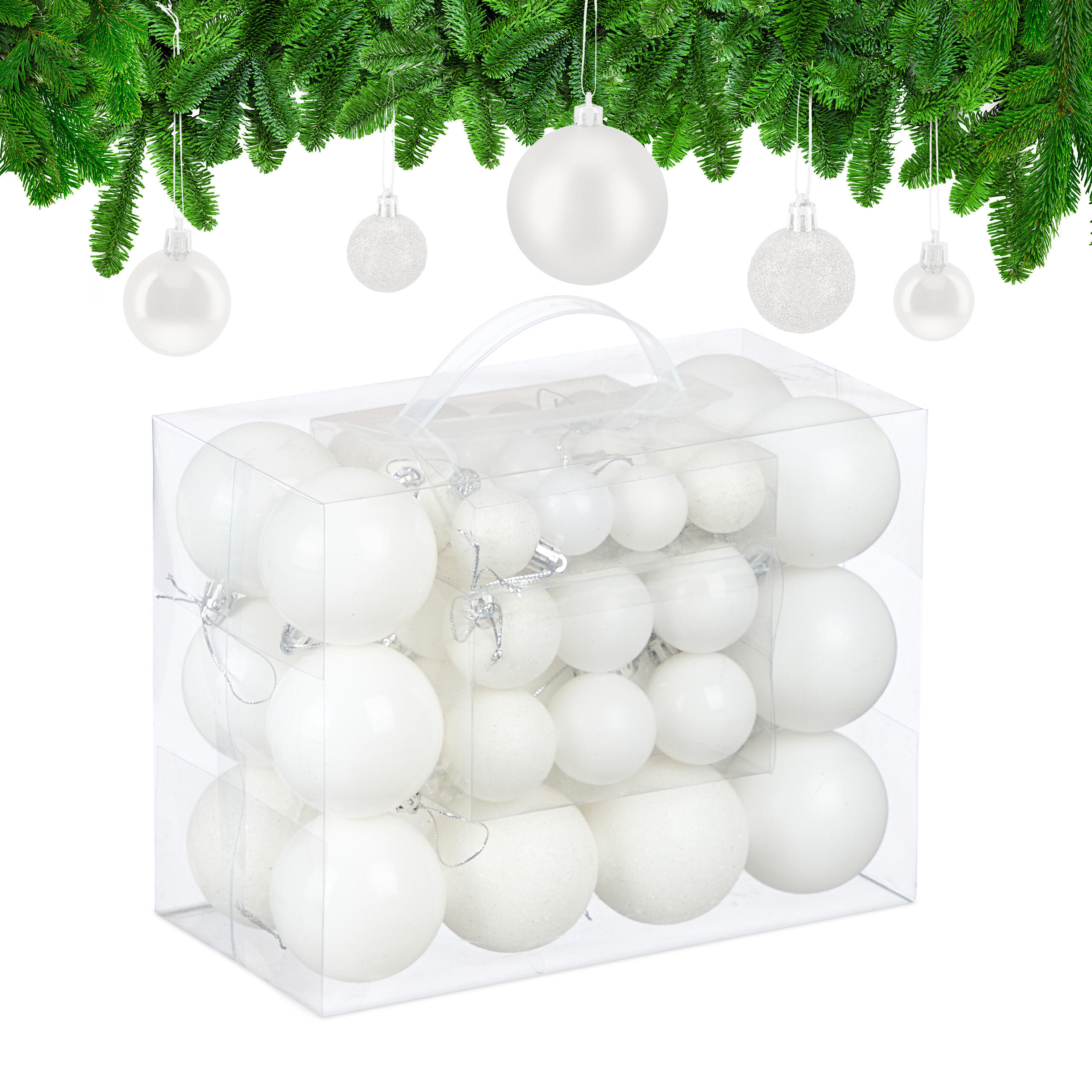 KROGLE Bela 50-delni-Set nelomljive - bela, umetna masa (6/7/6cm) - Relaxdays