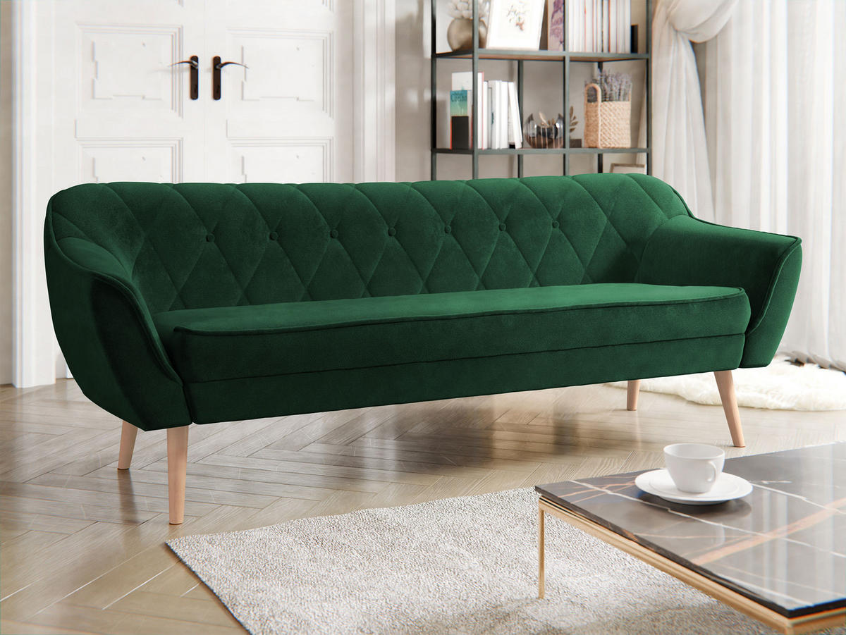 SOFA Skand 3 - Smaragdgrün/Naturfarben, Holz/Textil (180/75/74cm) - MIRJAN24