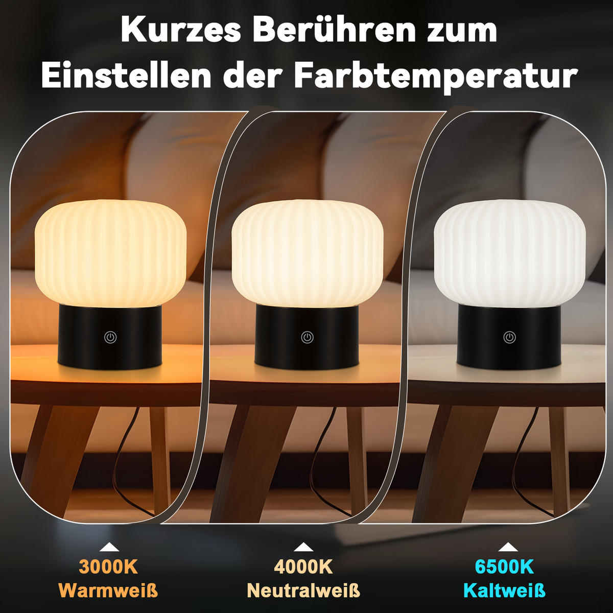 LED TISCHLAMPE Glowvyn 16/15.5/8.7 cm - Weiß, Glas (16/15.5/8.7cm) - ZMH