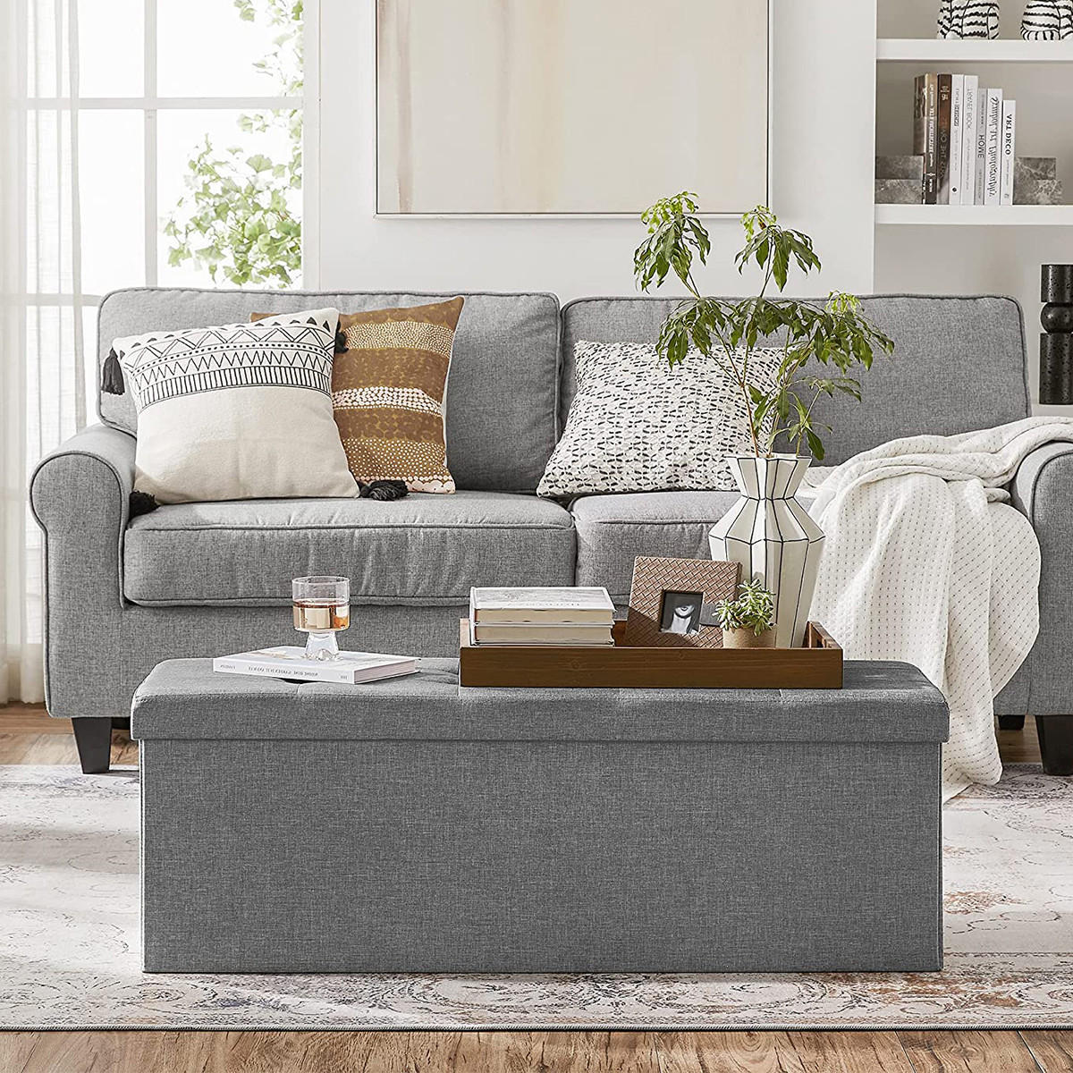 SITZBOX mit 2 Innenfächern - L110 cm - Grau, Holzwerkstoff (38/38/8cm) - Calicosy