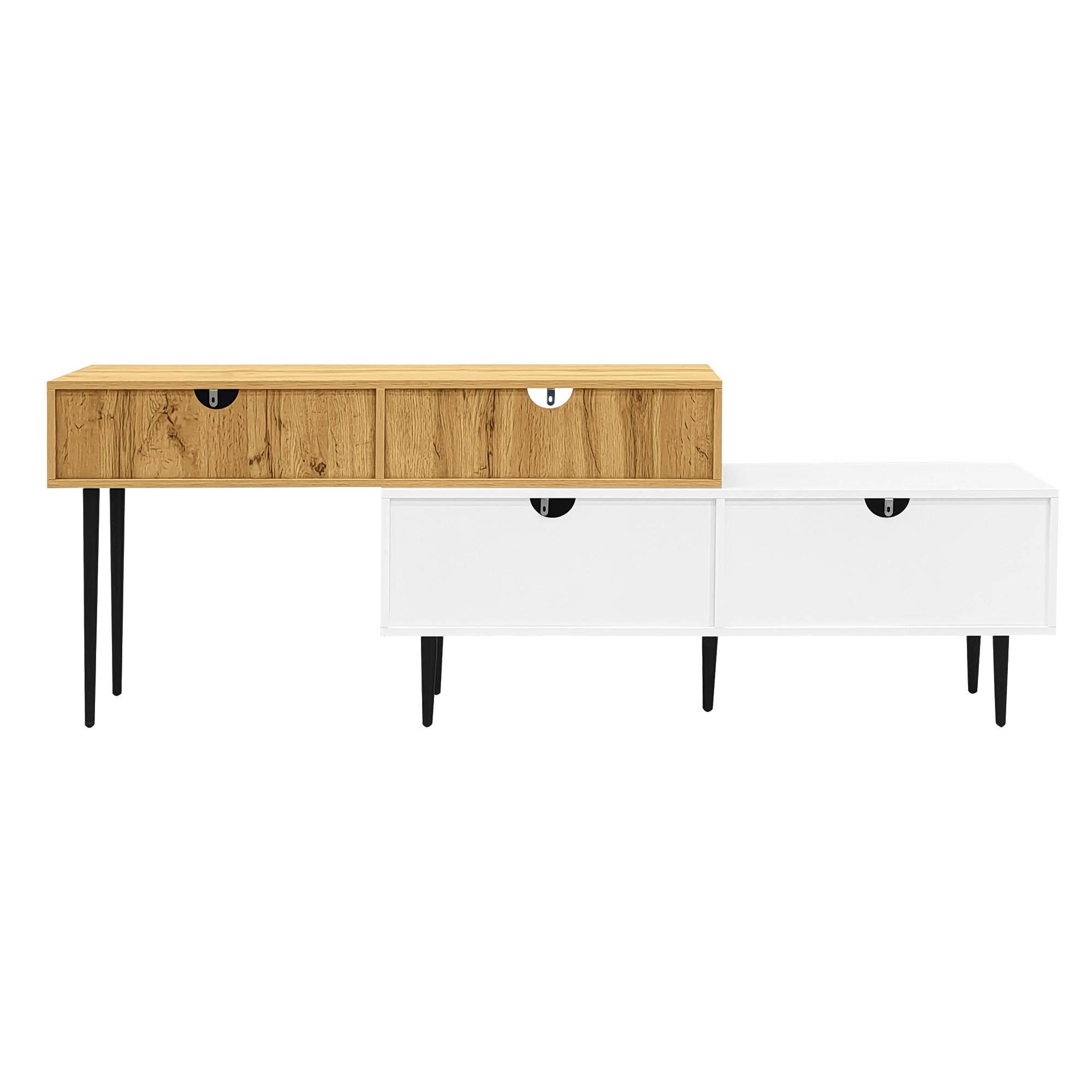 TV-SCHRANK 2-tlg. Holz, Weiß, Schwarz - Ahornfarben/Weiß, Holz (30/63.5/220cm) - Raumix