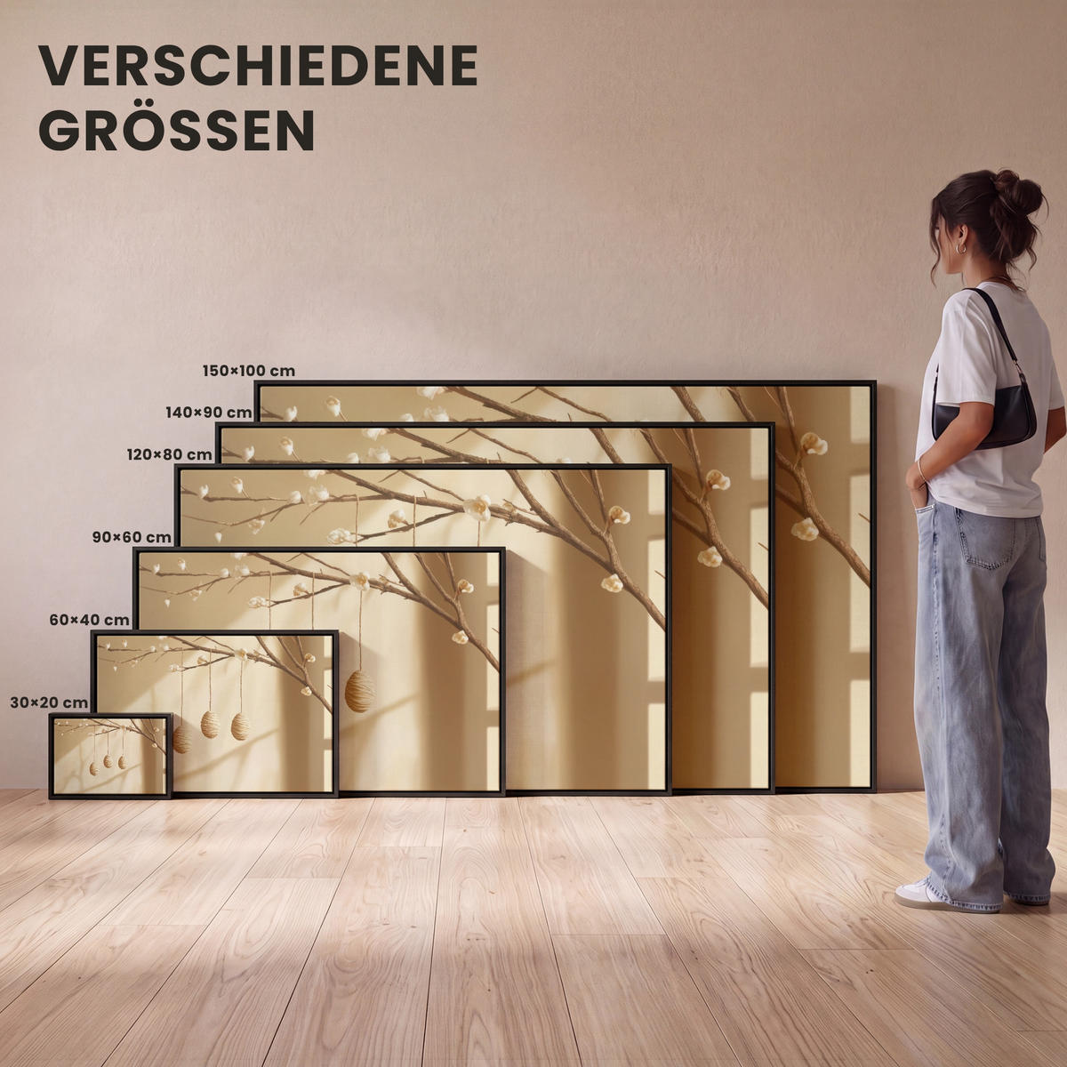 LEINWAND Bilder mit Rahmen - Beige - Osterkuchen - Eier - 140x90 - Beige, Textil (140/90cm) - MuchoWow