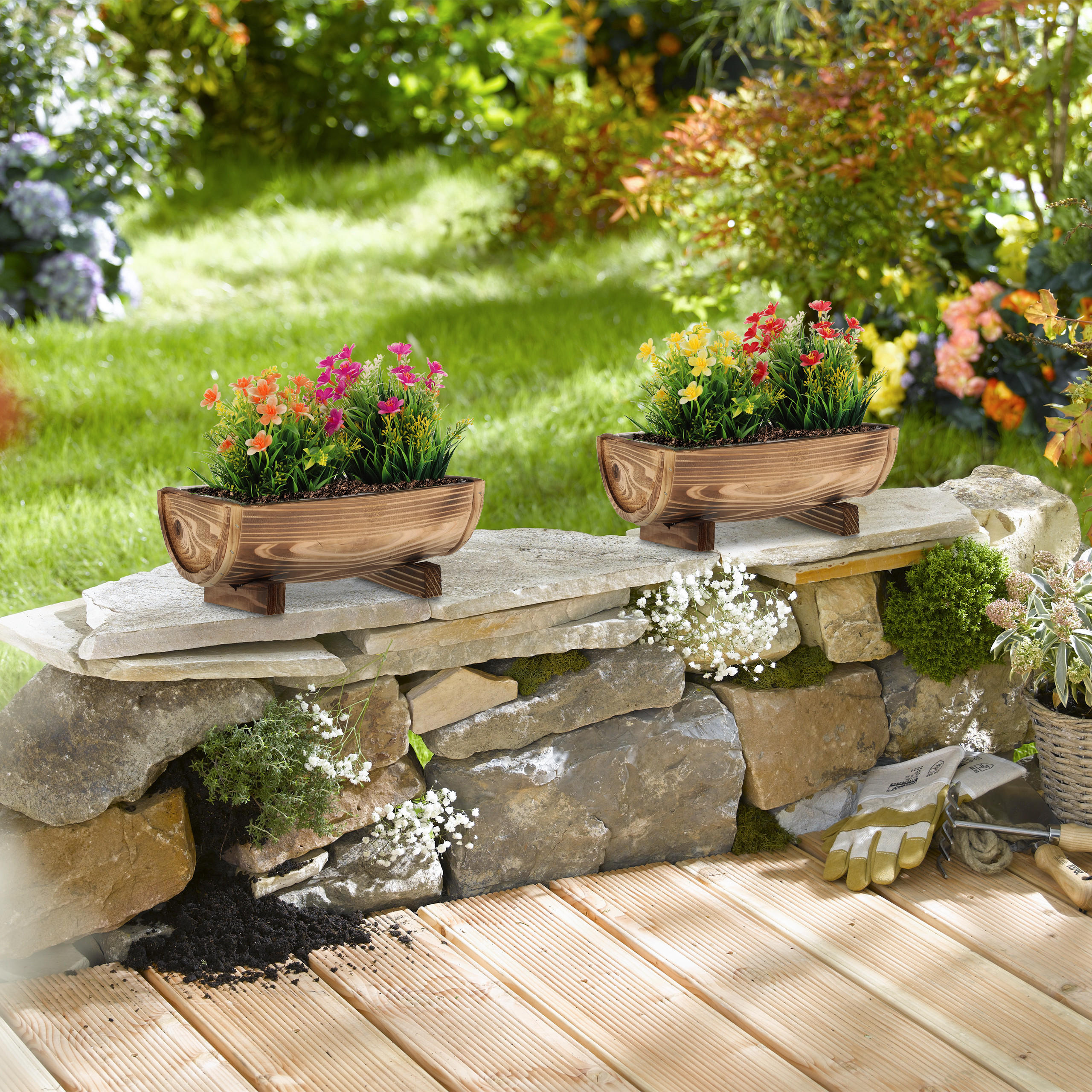 BLUMENKASTEN - Braun, Holz/Kunststoff (29.5/12.5/20cm) - Relaxdays