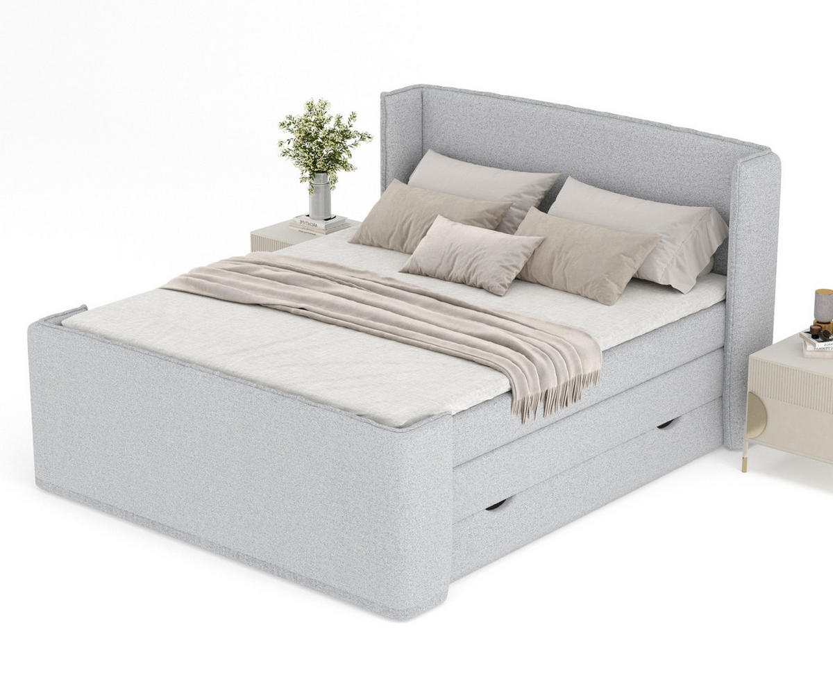 BOXSPRINGBETT Freeland Hellgrau 160/200 cm mit Matratze und Topper - Hellgrau/Schwarz, Holz/Holzwerkstoff (160/200cm) - Maison de Reve