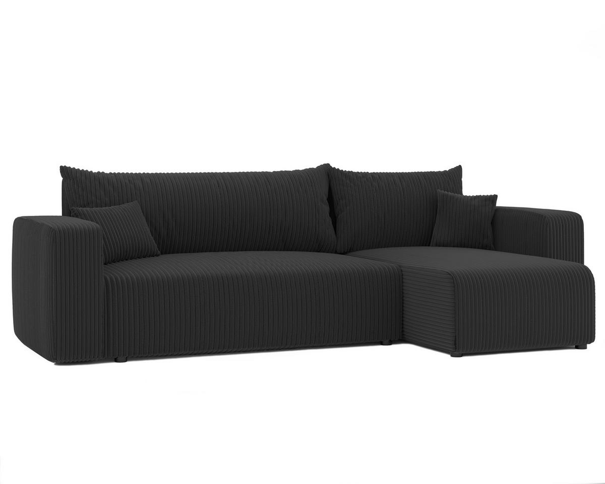 ECKSOFA Schwarz Cord-Stoff mit Bettkasten - Schwarz, Textil (248/145cm) - Idohome