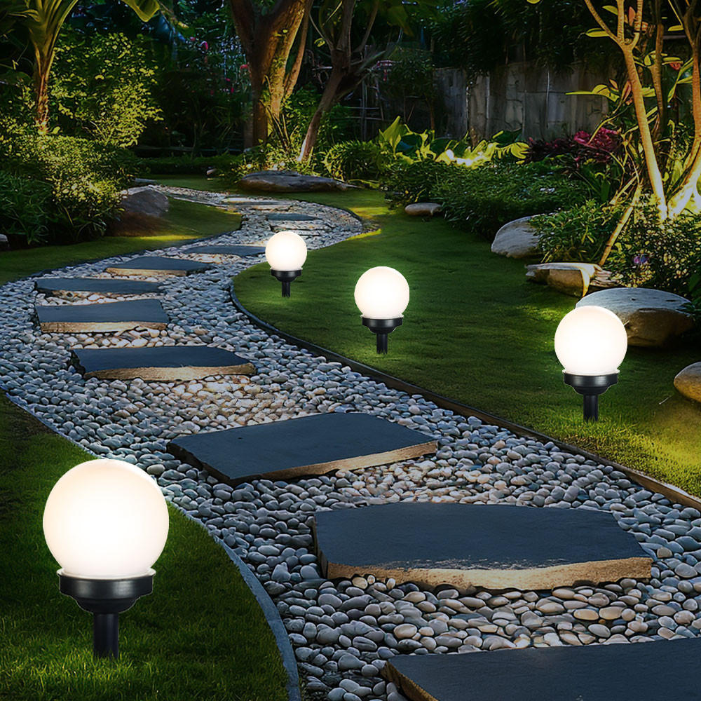 LED AUSSENLEUCHTE Solarkugel Weiß 4er Set - Weiß, Kunststoff (10/10/39cm) - Globo Lighting