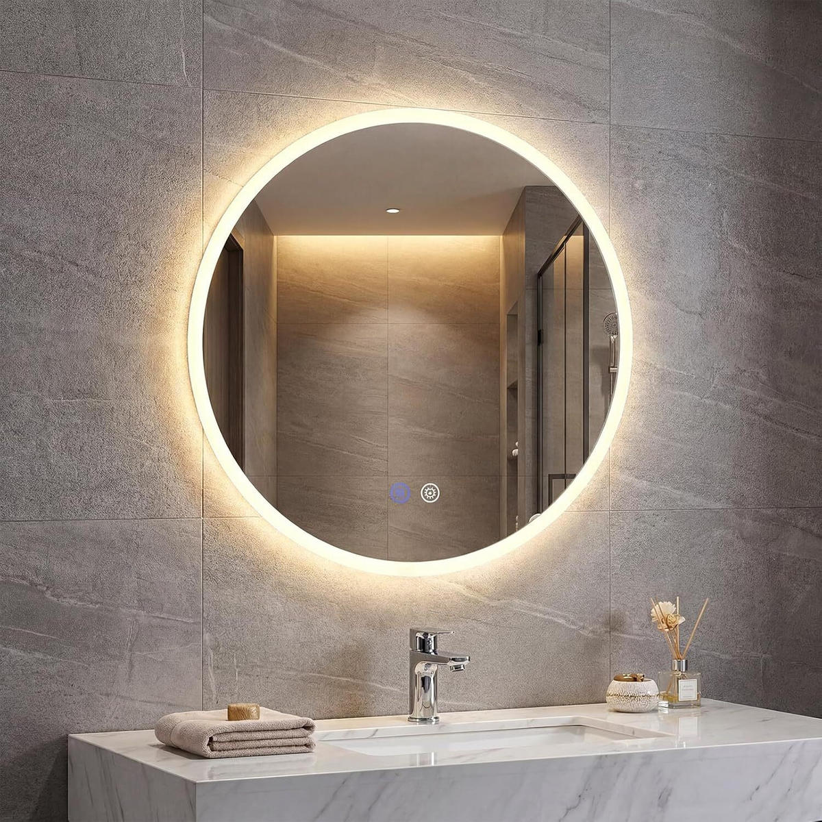 SPIEGEL rund silber - Silberfarben, Glas (70/70/3cm) - COSTWAY