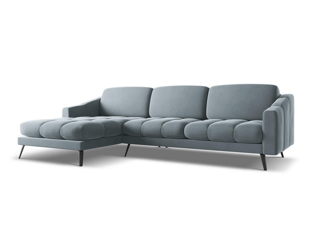 ECKSOFA Links Samt Stoff Blau - Blau/Schwarz, Textil/Metall (160/264cm) - Makamii