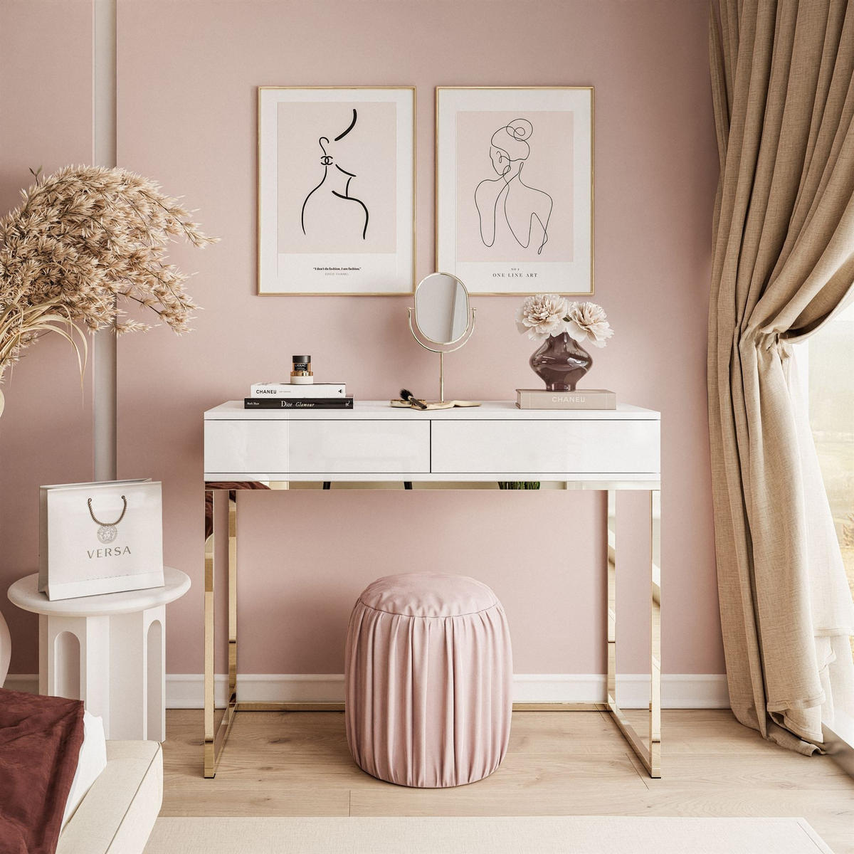 KONSOLE BLANCO mit Schubladen GOLD CHROM Weiß Hochglanz PUSH OPEN - Weiß Hochglanz/Goldfarben, Holzwerkstoff (42/100/81cm) - Lookway