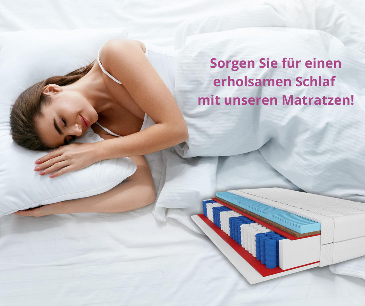 TASCHENFEDERKERNMATRATZE Premium-Kokos 140x200x27 cm, 7 Zonen, Härtegrad H3/H4, Farbe: Aloe Vera, inkl. Bezug - Weiß, Textil (140/200cm) - Marpur