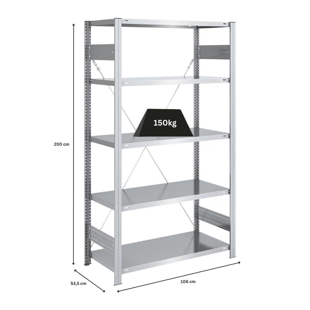 SCHWERLASTREGAL Silver Mamba 200x100x50cm 5 Ebenen je 150kg Fachlast Verzinkt - Silberfarben, Metall (100/200/50cm) - PROREGAL
