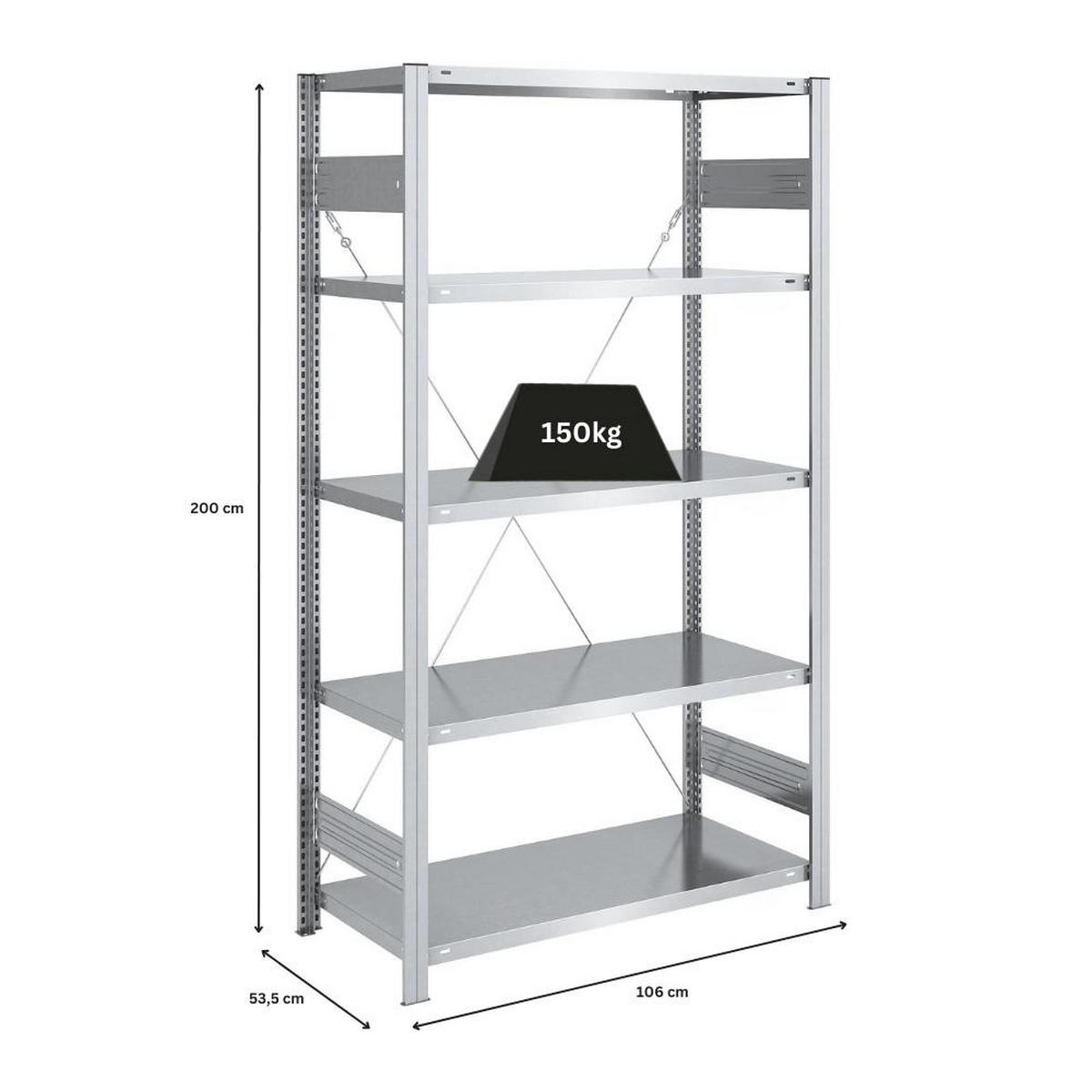 SCHWERLASTREGAL Silver Mamba 200x100x50cm 5 Ebenen je 150kg Fachlast Verzinkt - Silberfarben, Metall (100/200/50cm) - PROREGAL