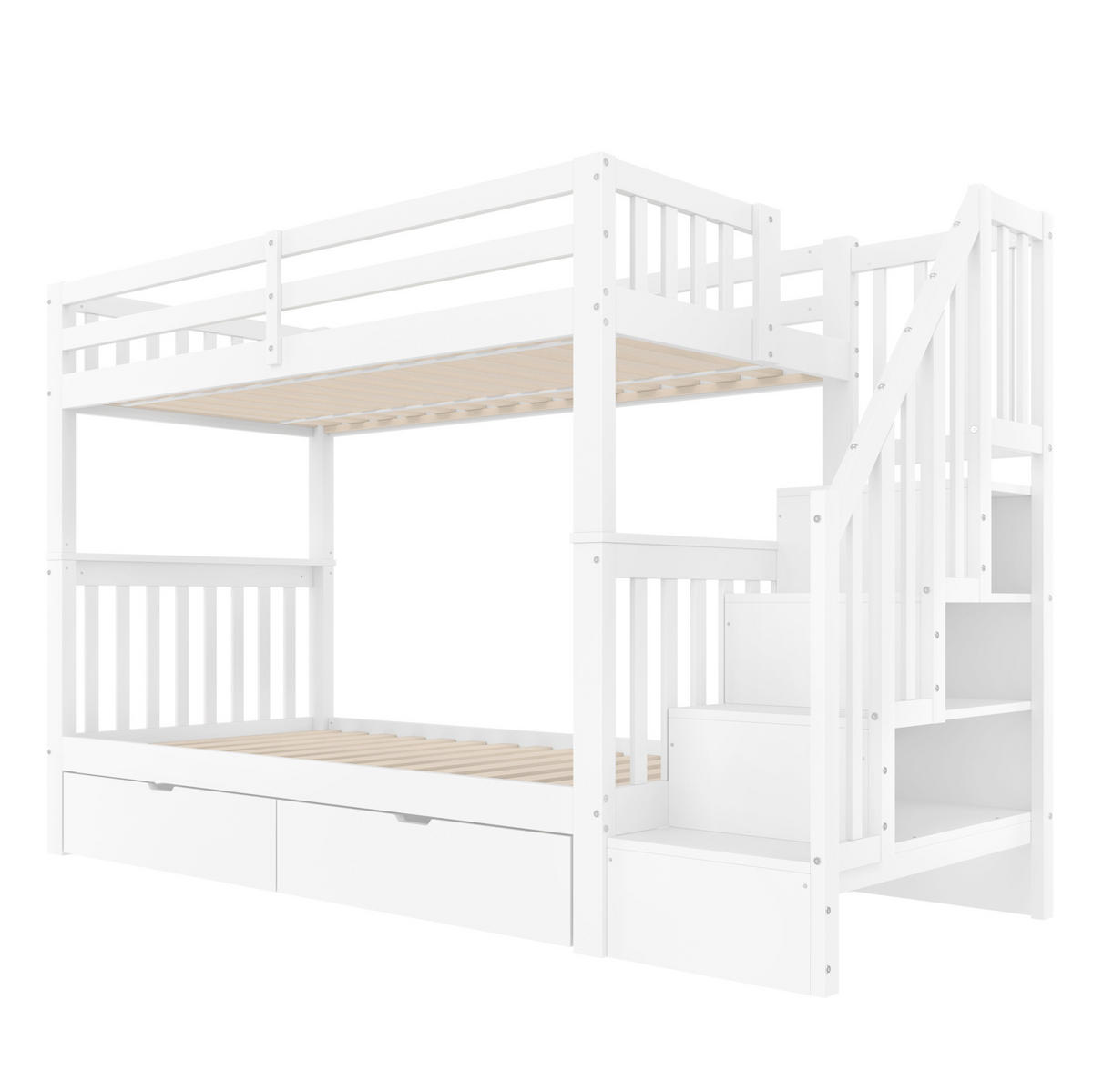 ETAGENBETT 90/200 cm Weiß mit Treppenregal und 2 Schubladen - Weiß, Holz (90/200cm) - Flora Grace