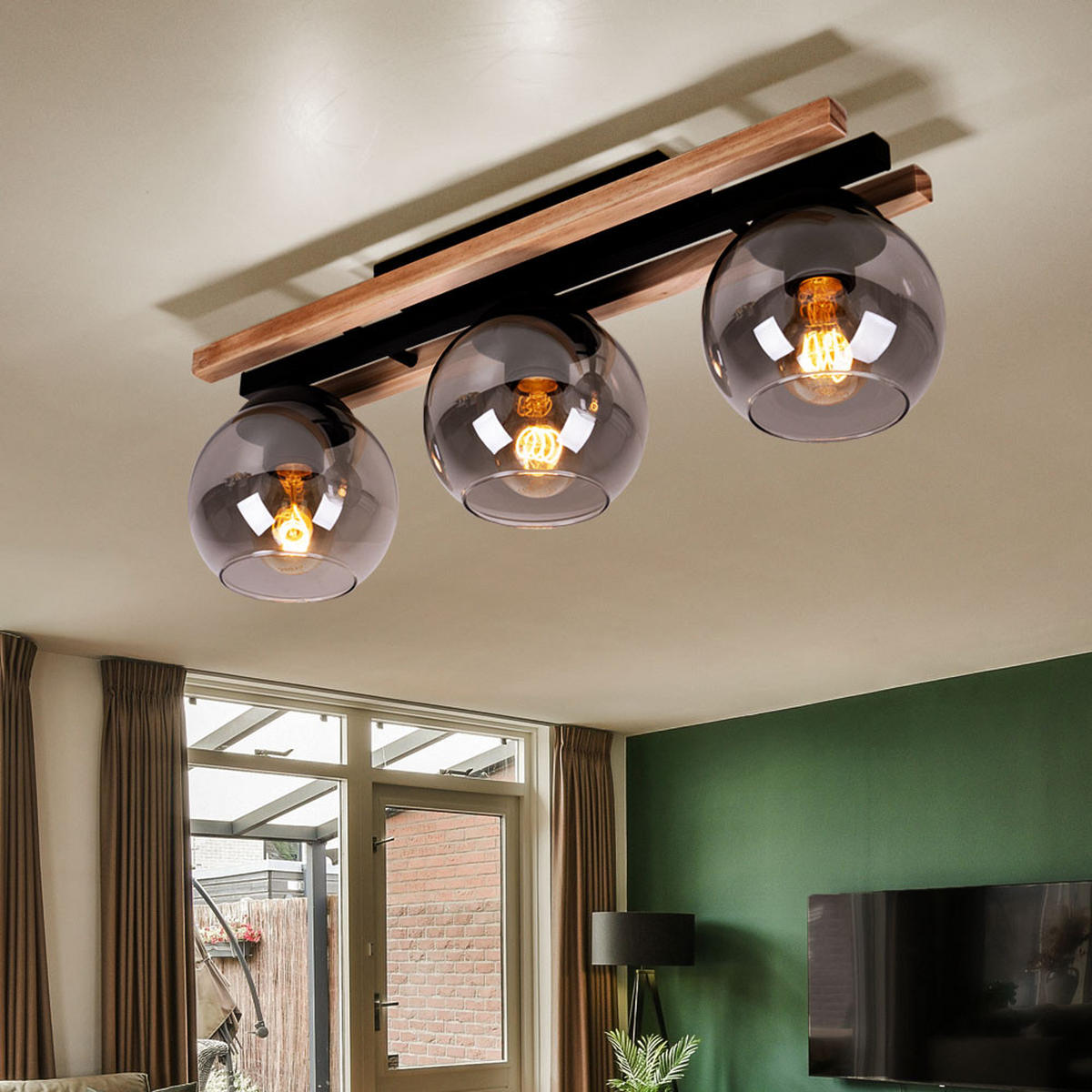 DECKENLEUCHTE Metall Eichenholz Braun - Braun, Holz (60/15/20.5cm) - Globo Lighting