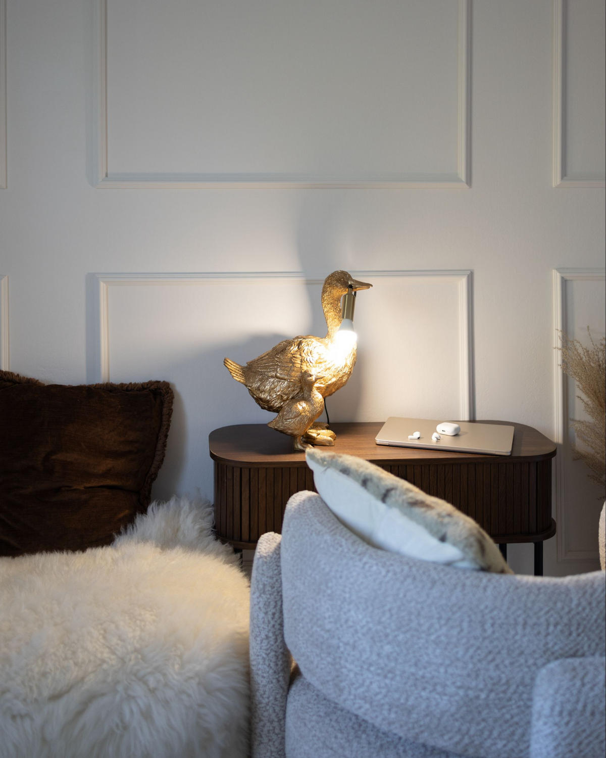 TISCHLAMPE Ente Gold Daffy - Messingfarben/Goldfarben, Kunststoff (33/21/40cm) - Beliani