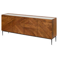 SIDEBOARD Akazie 200x40x76 natur lackiert / Marmor weiß KARLSTAD #16 - Braun, Holz (200/76/40cm) - Massivmoebel24