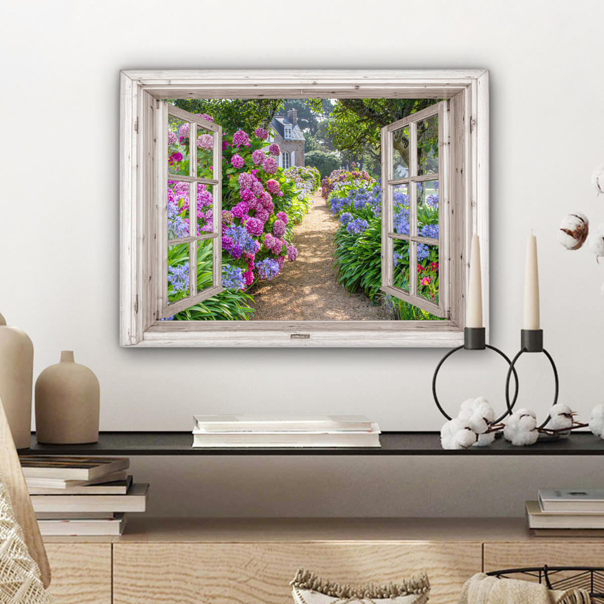 LEINWANDBILD Hortensie - Durchsichtig - Blumen - Sommer - Lila - Weg 40x30 cm - Lila, Textil (40/30cm) - MuchoWow