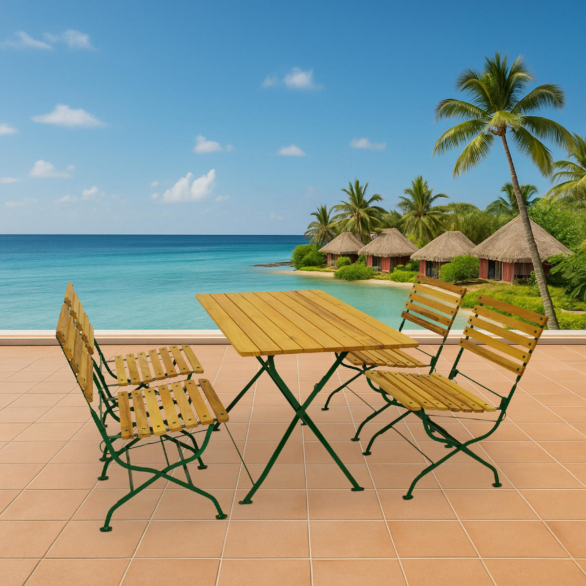 SITZGRUPPE Hobart Light - Garten-Garnitur 5-teilig, Flachstahl Robinienholz - Gestell verzinkt dunkelgrün - Grün, Holz - TPFGarden