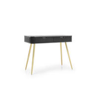 KONSOLENTISCH PORTO (Oval, Rillenfront, Schwarz Matt, Goldene Füße) - Goldfarben/Schwarz, Holz/Holzwerkstoff (49/103/80cm) - Ravio
