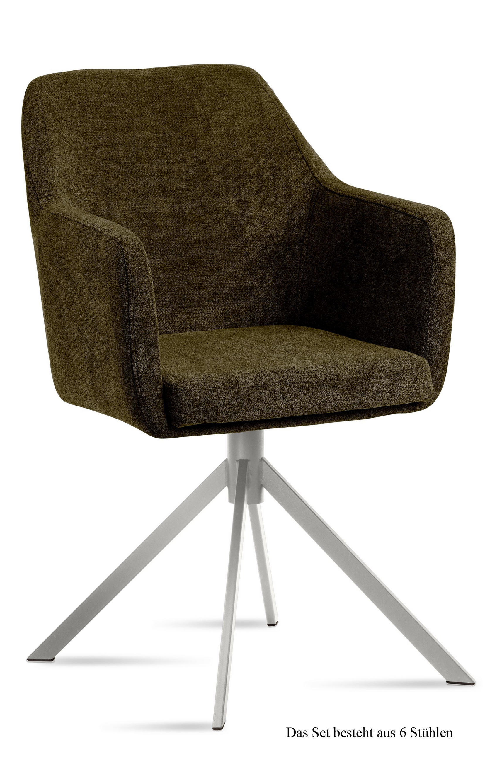 ARMLEHNSTUHL (6er-Set) Dorrie 57x87x60 Edelstahl/Khaki - Dunkelgrün/Edelstahlfarben, Kunststoff (60/87/57cm) - 58aufmkessel