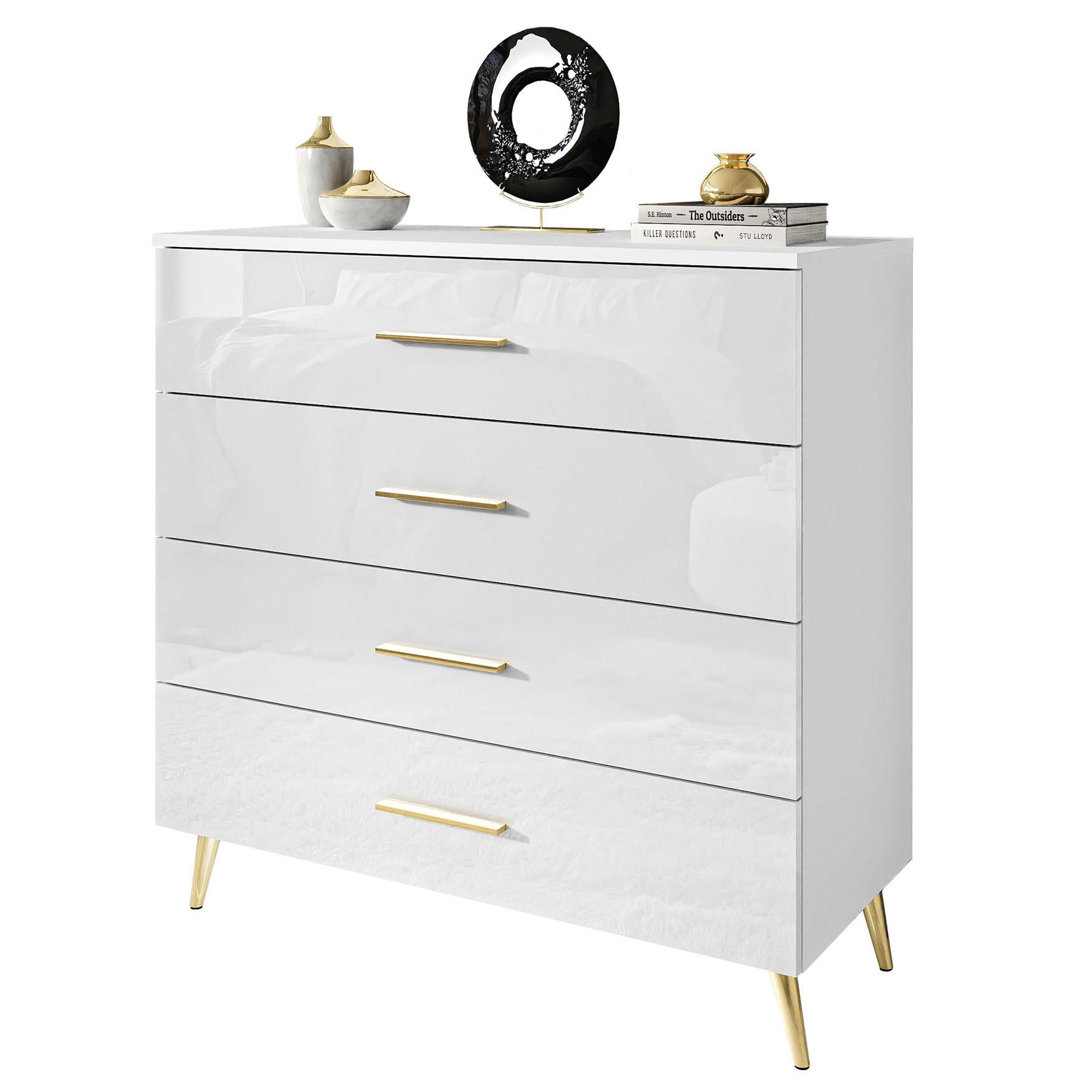 Lookway Kommode Weiß, Gold 95x90x40 cm