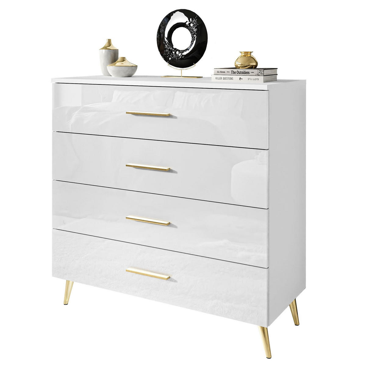 KOMMODE AURA GRIFFE mit Schubladen Beinfarbe – Gold - Goldfarben/Weiß, Holzwerkstoff (95/90/40cm) - Lookway