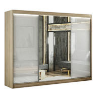 SCHWEBETÜRENSCHRANK Venus 250 cm mit Spiegel 3-türig, Eiche sonoma, lacobel weiß - Weiß/Sonoma Eiche, Kunststoff (250/215/61cm) - Margaret Hadas24