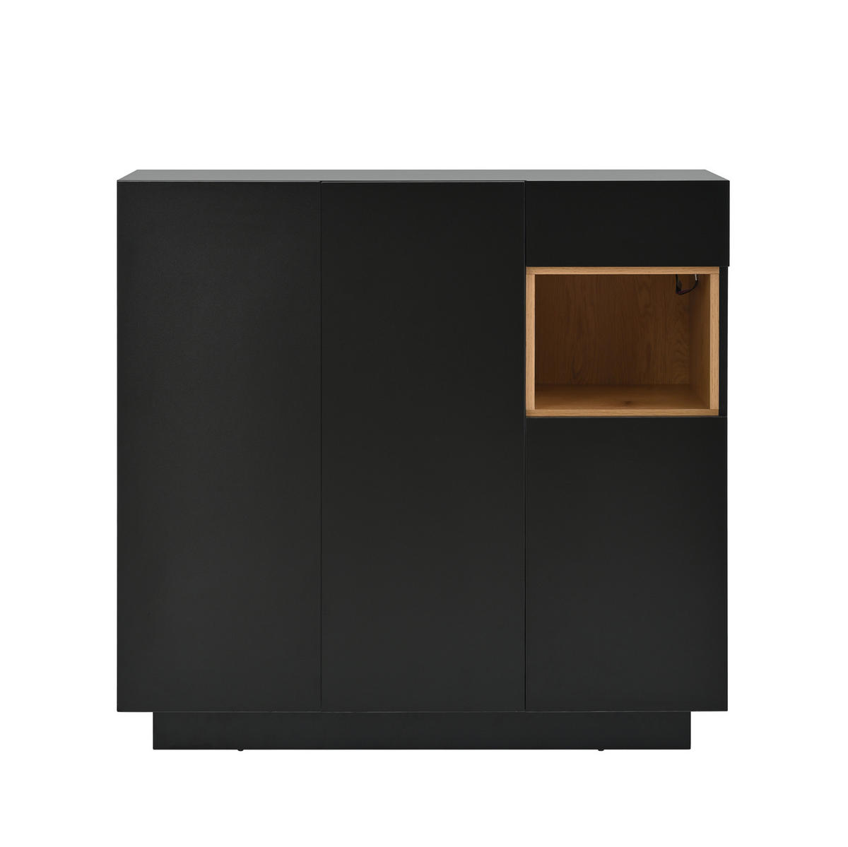 SCHUHSCHRANK in Schwarz und Naturfarben Schuhkommode mit LED-Beleuchtung für 14–18 Paar Schuhe, B105/T39.5/H100.5 cm - Schwarz/Naturfarben, Holzwerkstoff/Metall (105/100.5/39.5cm) - STILVORA