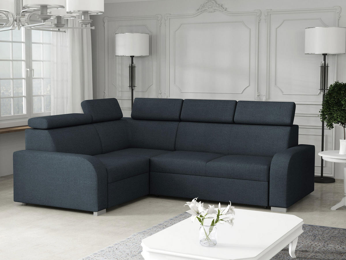 ECKSOFA Oslo 2rR1 80 - Silberfarben/Dunkelblau, Holz/Kunststoff (250/200cm) - MIRJAN24