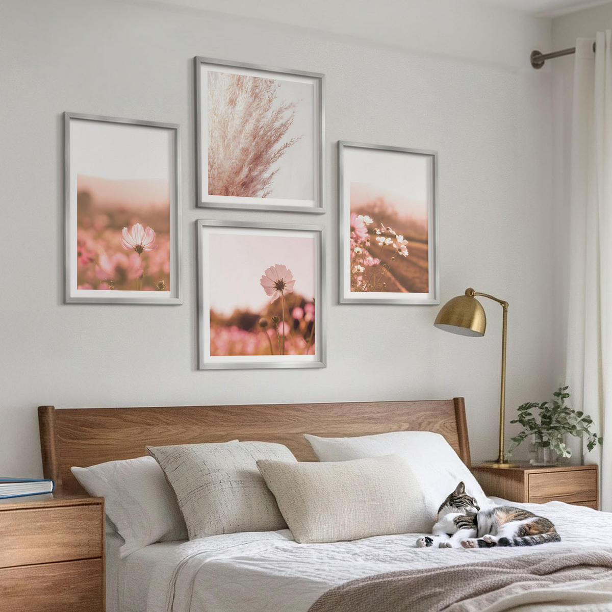 BILDER SET 4er Set - 50x50 cm & 40x60 cm Silberner Rahmen - Wildblumen auf den Wiesen im Sommer - Silberfarben, Kunststoff (50/50cm) - TULUP