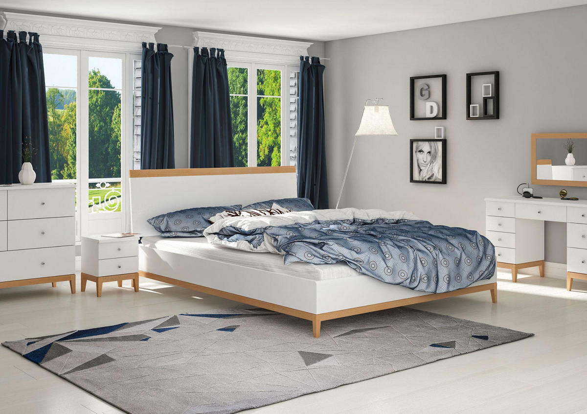 HOLZBETT Livia, Weiß/Naturfarben, 160x200 - Buchefarben/Weiß, Holz/Buchenholz (160/200cm) - Visby