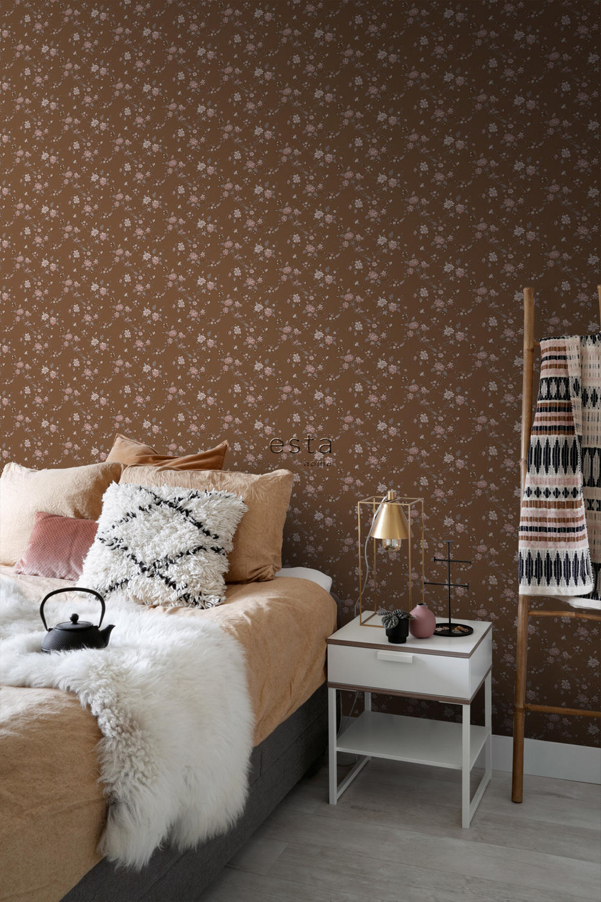 TAPETE Blumen 53 cm x 10.05 m - Braun, Papier (53/1000cm) - ESTAhome