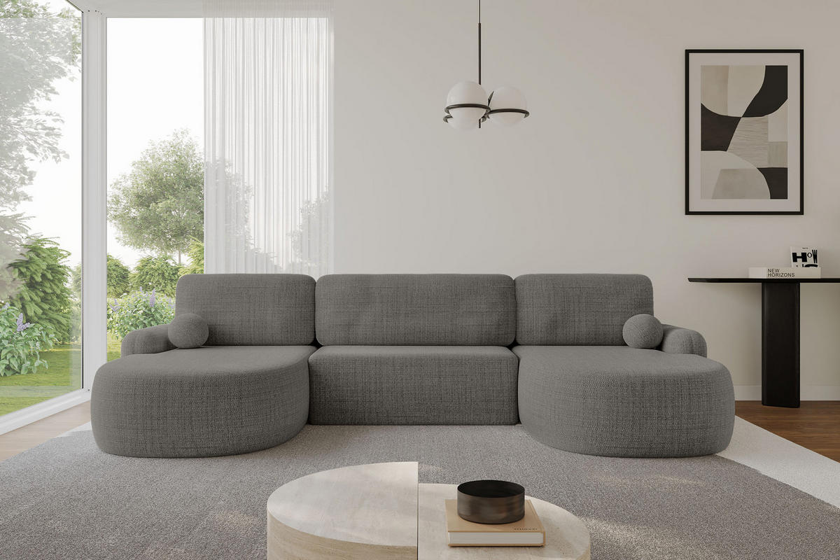WOHNLANDSCHAFT mit Schlaffunktion und Bettkasten LIRA-U - 335x172x89 Grau - Grau, Holzwerkstoff/Textil (335/89/172cm) - ALTDECOR