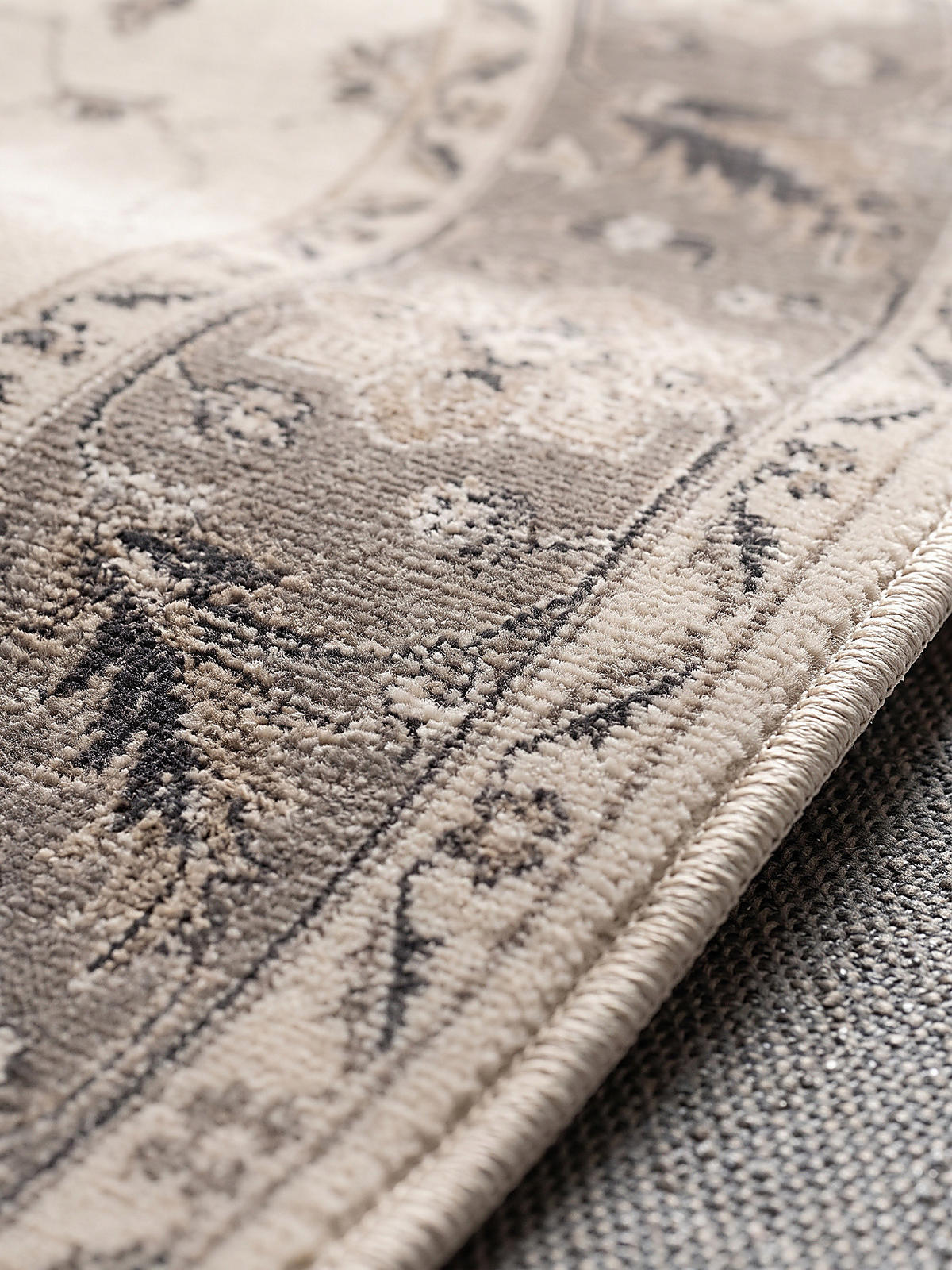 TEPPICH Kurzflor, waschbar, mit floralen Ornamenten, aus Polyester, VERNANTE in Beige-Grau, Ø 200 cm - Beige, Textil (200/200cm) - KADIMA DESIGN