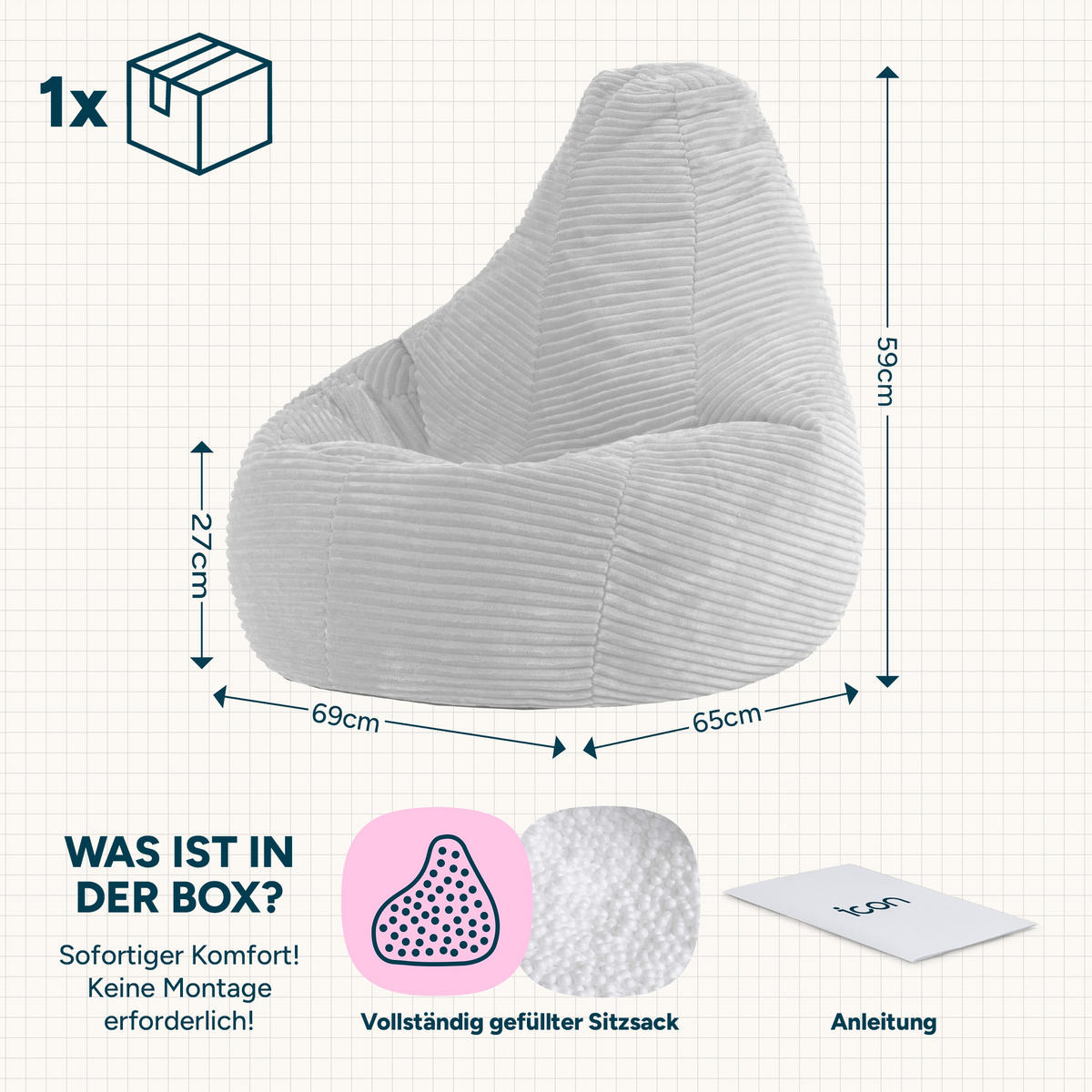 KINDERSITZSACK Sessel Dalton - Salbeigrün, Textil (69/59/65cm) - icon